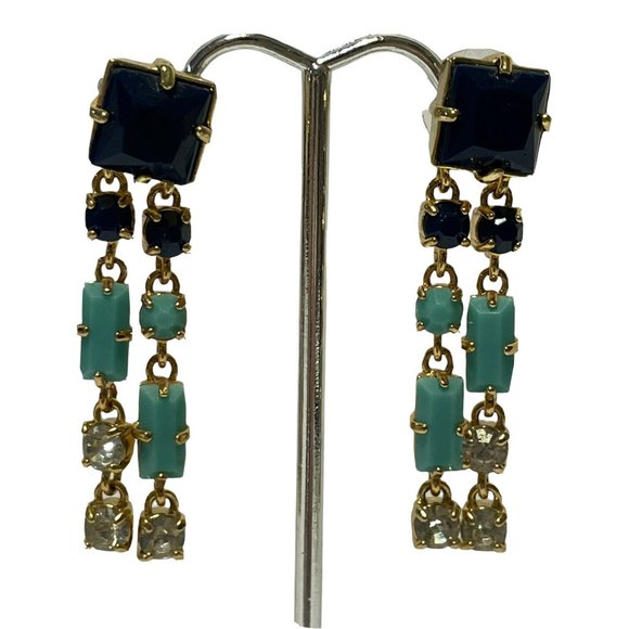 C wonder gold tone dangle rhinestone drop earrings blue Pierced Ears - Picture 1 of 8